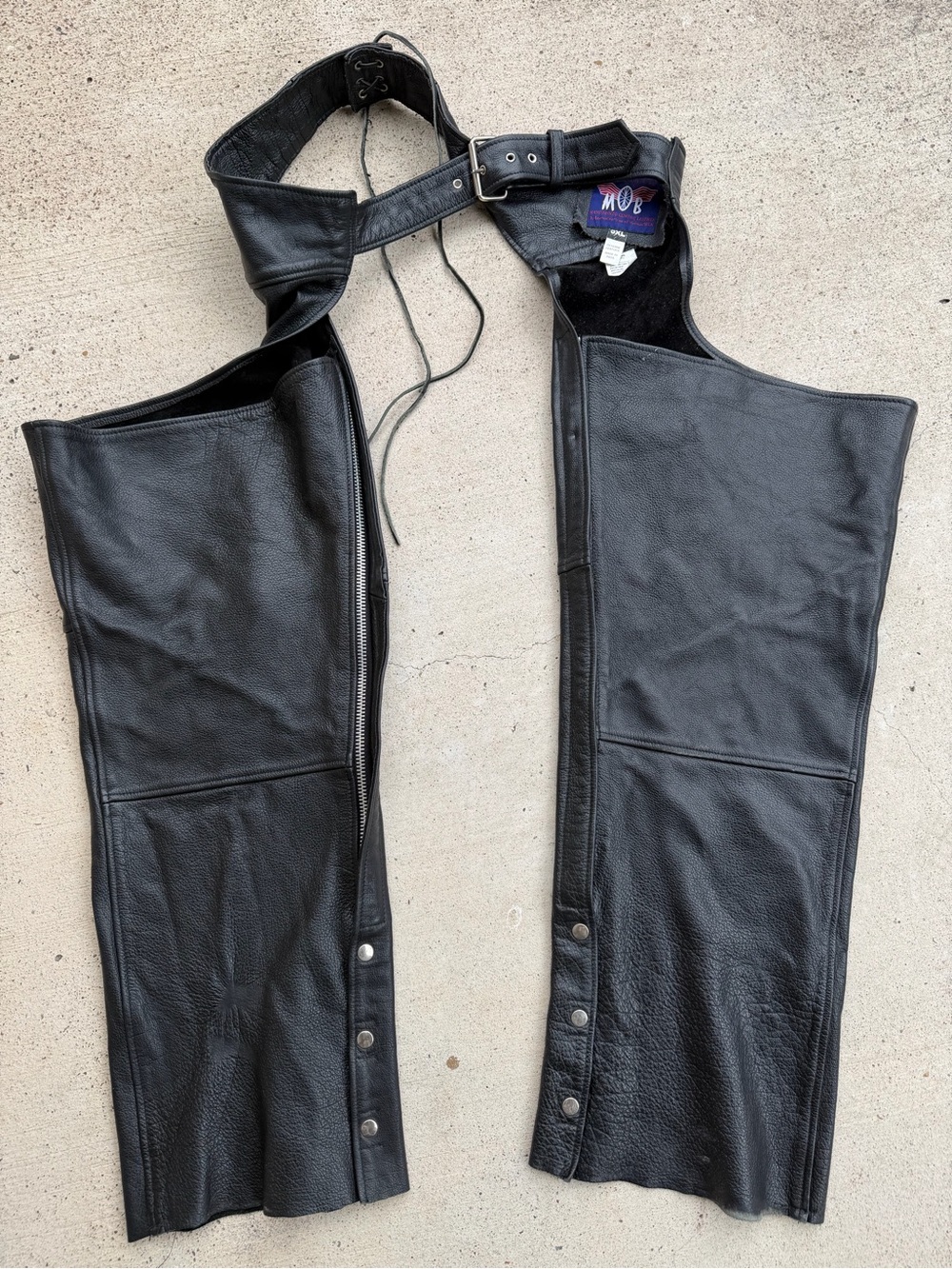 MOB Leather Crafts Michigan USA Black Leather Motorcycle Chaps Mens5XLRidingGear